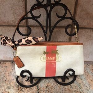 Coach 41028 Heritage Stripe Canvas Wristlet Bag